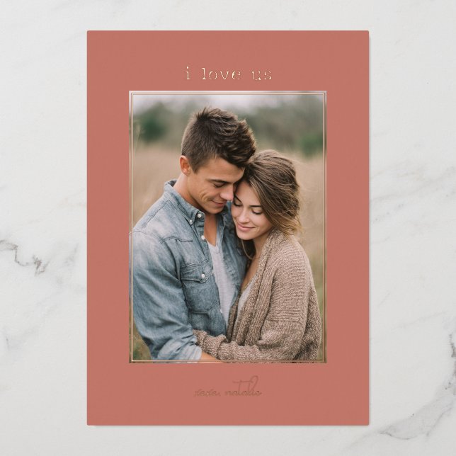 I Love Us Minimal Photo Valentine's Foil Holiday Card (Front)