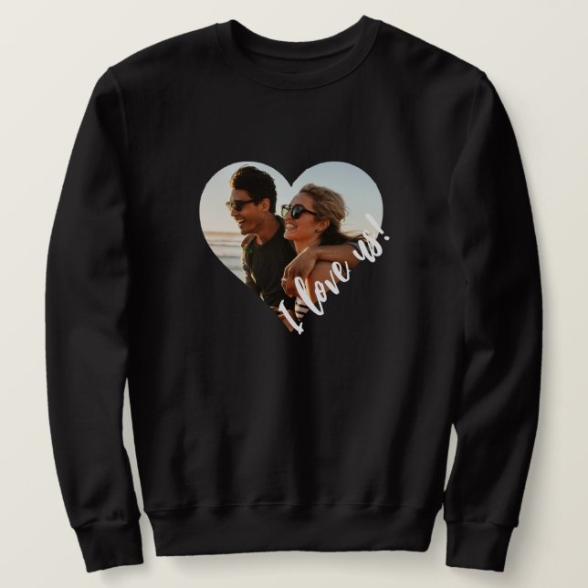 I love us Script Heart Photo Black Sweatshirt (Design Front)