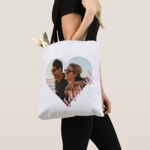 I love us Script Heart Photo Pink Tote Bag