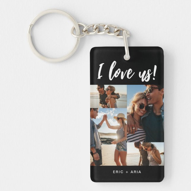 I love us Script Names Photo Collage Black Key Ring (Front)