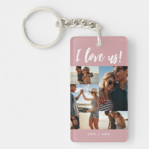 I love us Script Names Photo Collage Pink Key Ring