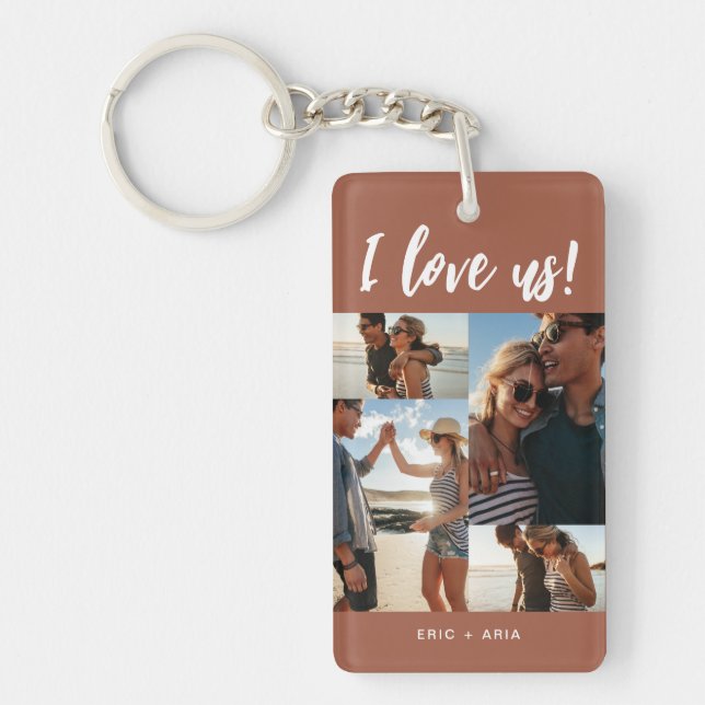I love us Script Names Photo Collage Terracotta Key Ring (Front)