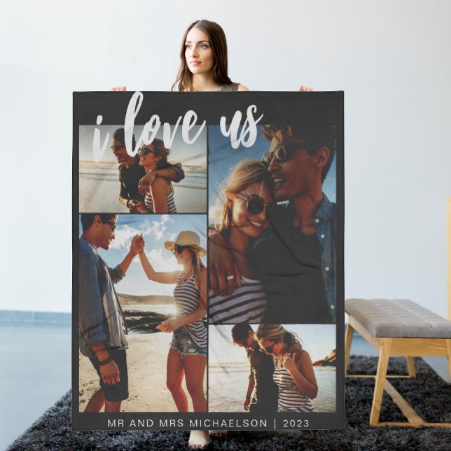 I love us Script Photo Black and White Fleece Blanket (Creator Uploaded)