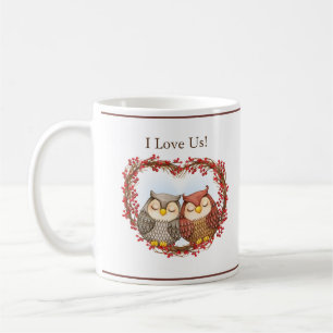 I Love Us Typography Woodland Owls Cute Coffee Mug