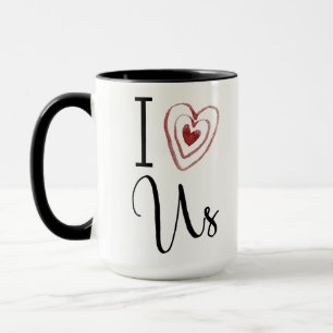 "I Love Us" with Red Watercolor Heart, Typography Mug