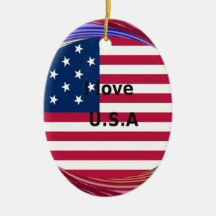 I LOVE USA CERAMIC ORNAMENT
