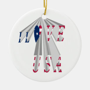 I LOVE USA CERAMIC ORNAMENT