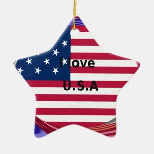 I LOVE USA CERAMIC TREE DECORATION
