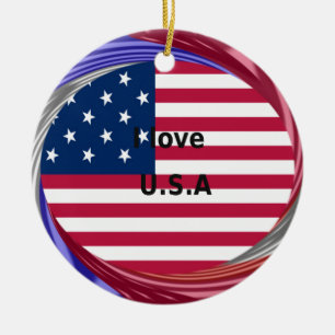 I LOVE USA CERAMIC TREE DECORATION