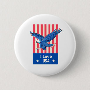 "I Love USA" Eagle Flag Design 6 Cm Round Badge