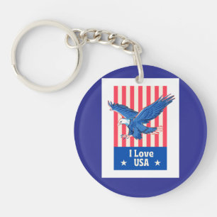 "I Love USA" Eagle Flag Design Key Ring