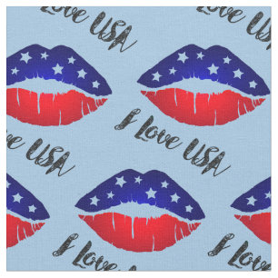 I Love USA, Lips Kiss, 4th July Independence Day Fabric