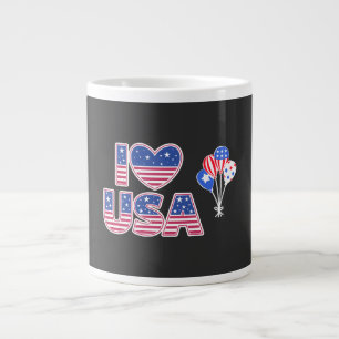 I Love USA - Patriotic American Flag Heart Large Coffee Mug