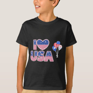 I Love USA - Patriotic American Flag Heart  T-Shirt