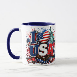 I Love USA Patriotic Soccer Fan Mug American Fla