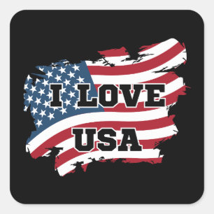 I Love USA Square Sticker