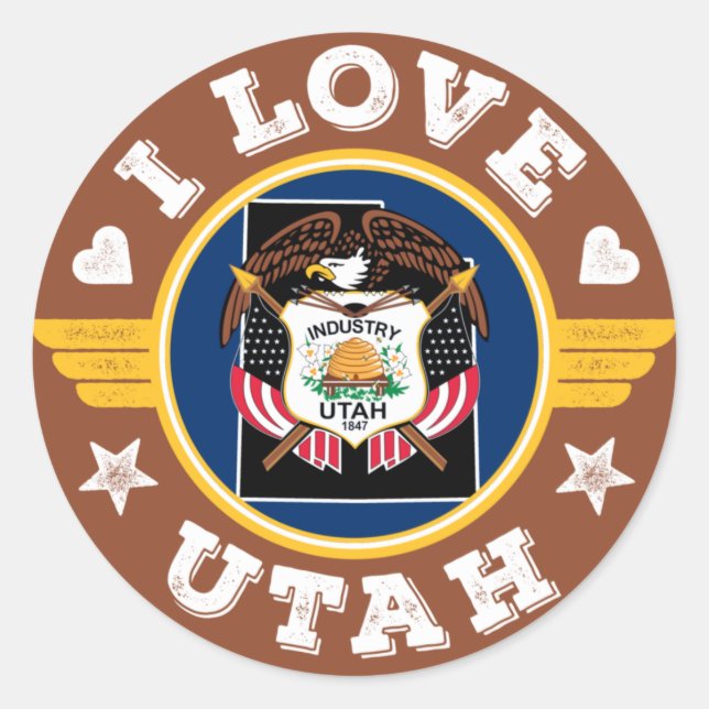 I Love Utah State Flag and Map Classic Round Sticker (Front)