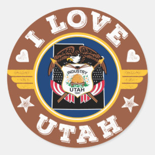 I Love Utah State Flag and Map Classic Round Sticker