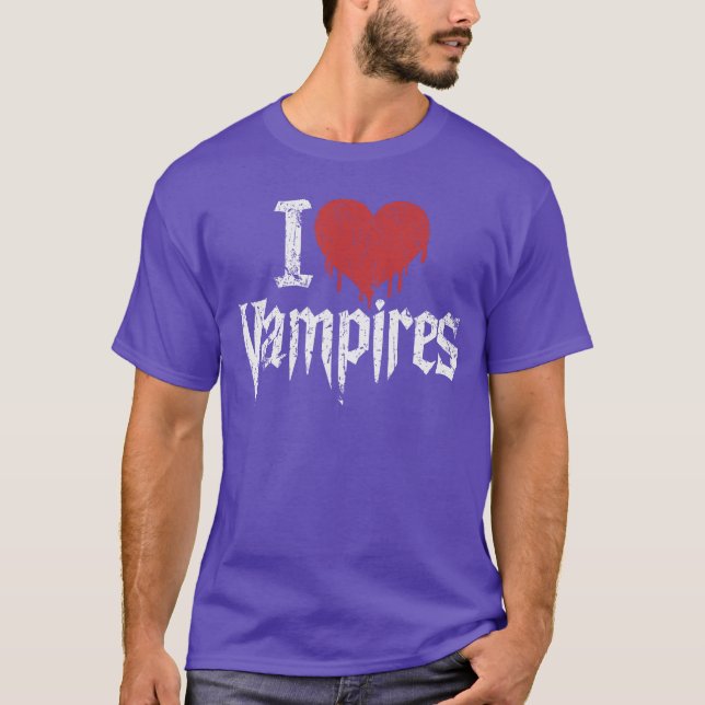 I Love Vampires I Red Heart Vampires Grunge Hallow T-Shirt (Front)