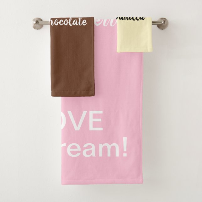 I Love Vanilla Chocolate Strawberry Ice Cream Bath Towel Set (Insitu)