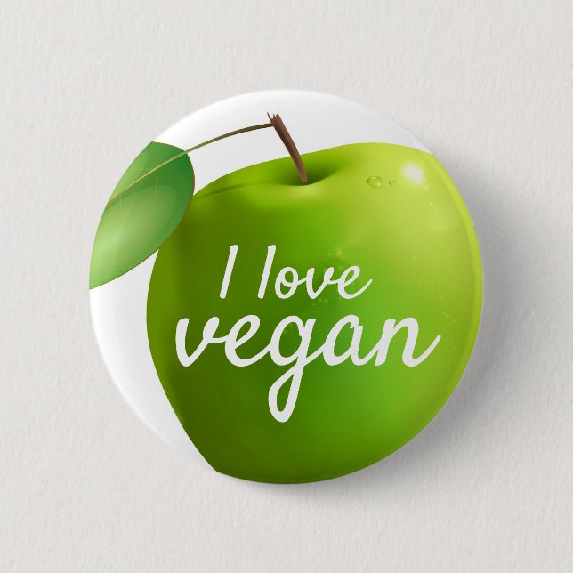 i love vegan 6 cm round badge (Front)
