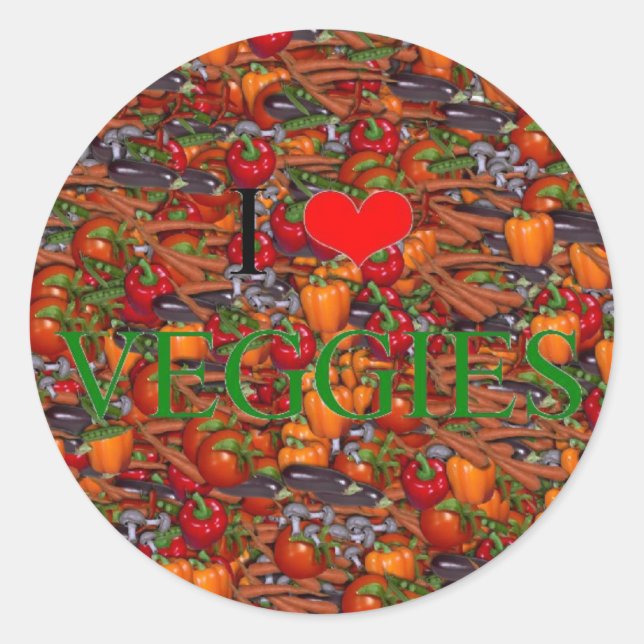I Love Veggies Classic Round Sticker (Front)