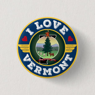 I Love Vermont State Flag and Map 3 Cm Round Badge
