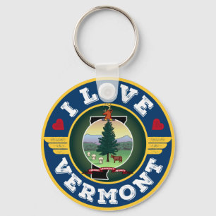 I Love Vermont State Flag and Map Key Ring