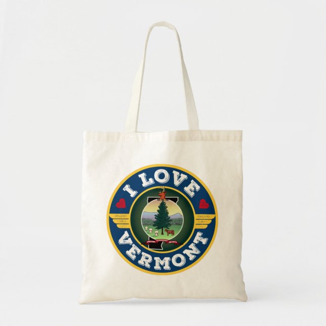 I Love Vermont State Flag and Map Tote Bag (Front)
