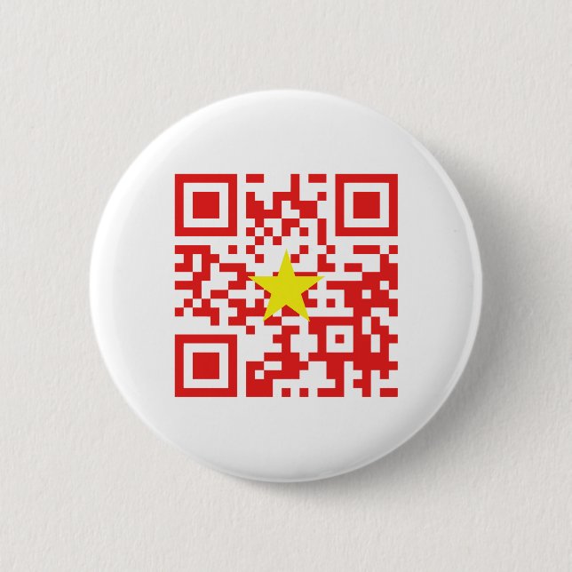 I Love Vietnam (Tôi Yêu Việt Nam) Flag QR Code 6 Cm Round Badge (Front)