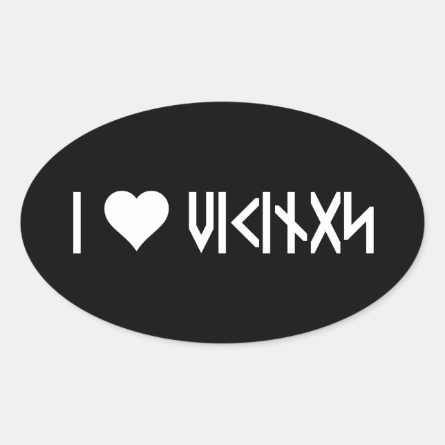 I Love Vikings! +{ Runes }+ Oval Sticker (Front)