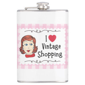 I Love Vintage Shopping Vinyl Wrapped Flask