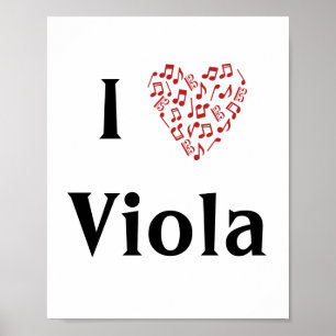 I Love Viola Alto Clef Red Heart of Music Notes Poster