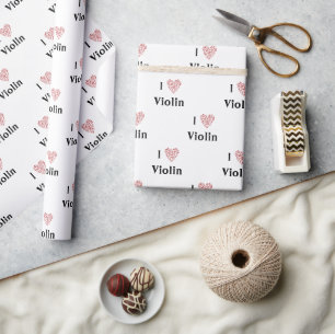 I Love Violin Red Heart of Music Notes Wrapping Paper