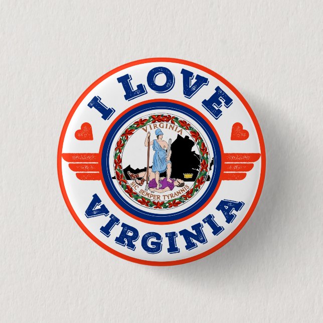 I Love Virginia State Flag and Map 3 Cm Round Badge (Front)