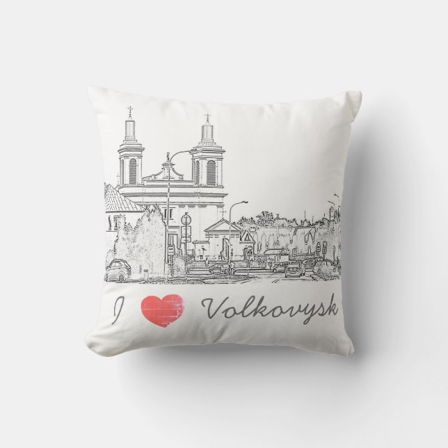 I Love Volkovysk Belarus Architecture Cathedral Cushion (Front)