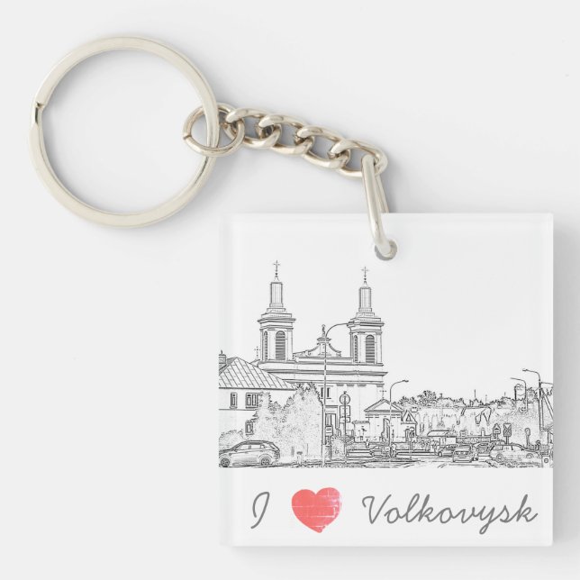 I Love Volkovysk Belarus Architecture Cathedral Key Ring (Front)