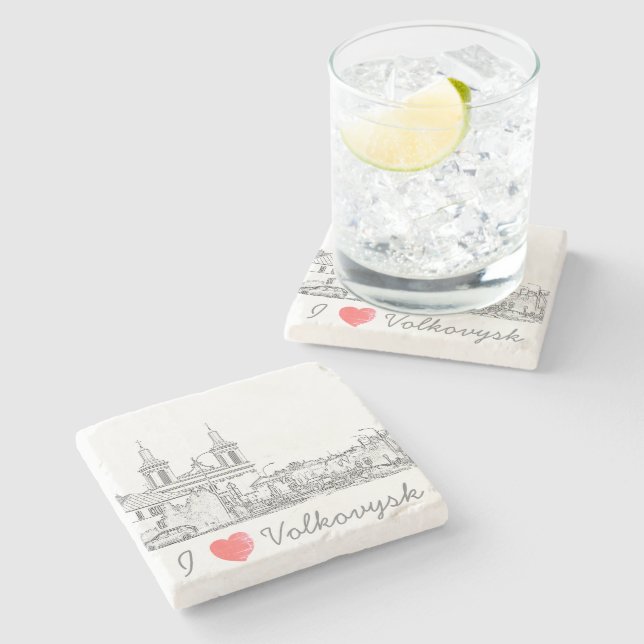 I Love Volkovysk Belarus Architecture Cathedral  Stone Coaster (Side)