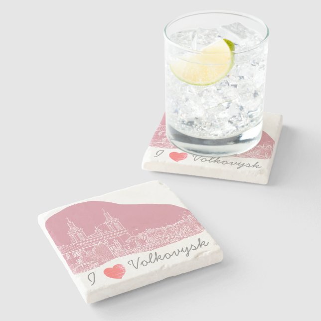 I Love Volkovysk Belarus Architecture Cathedral Stone Coaster (Side)
