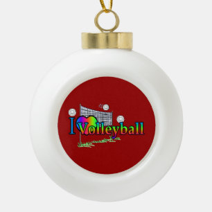 I Love Volleyball Ceramic Ball Christmas Ornament