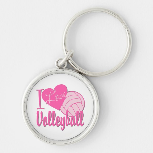I Love Volleyball Pink Key Ring (Front)