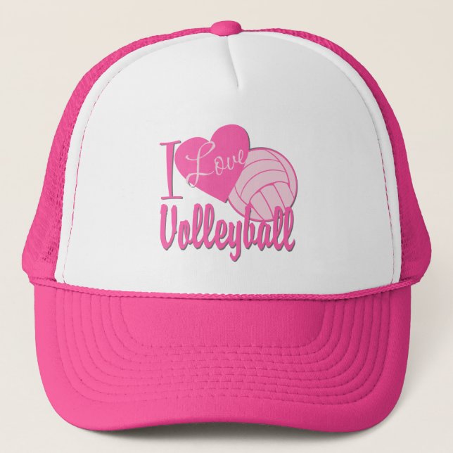 I Love Volleyball Pink Trucker Hat (Front)