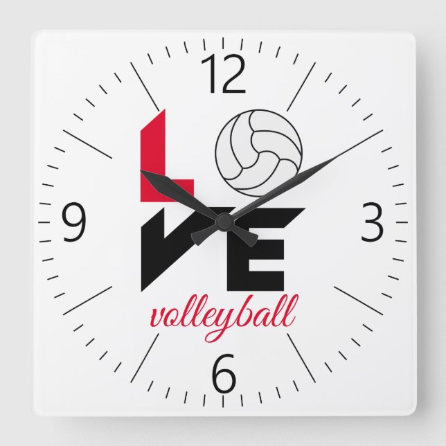I Love volleyball Square Wall Clock (Front)