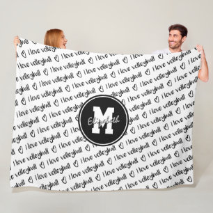 I love volleyball typography black white ANY colou Fleece Blanket