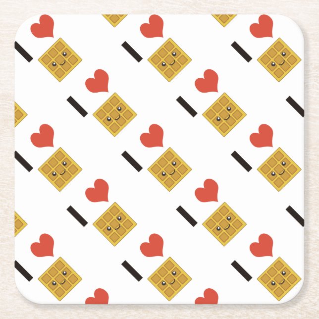 I Love Waffles Square Paper Coaster (Front)