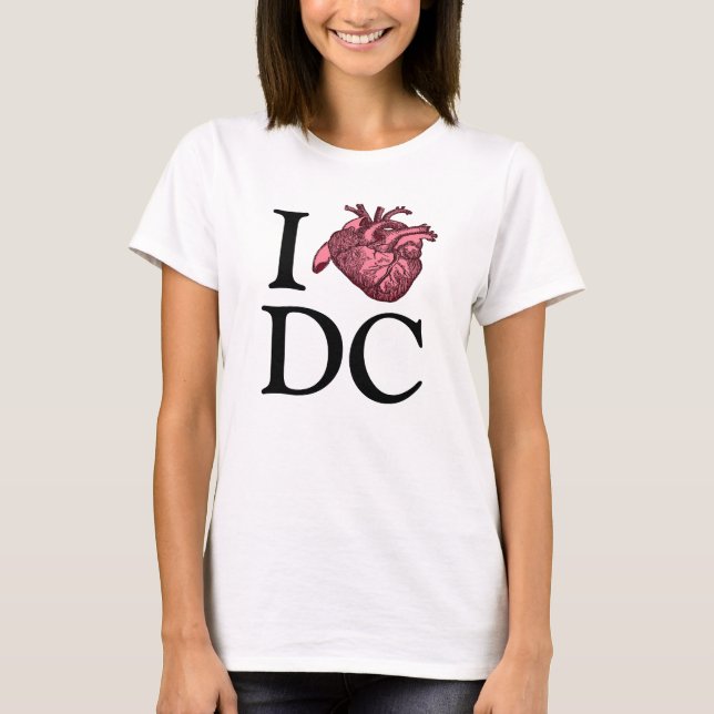 I Love Wash, DC with anatomically correct heart T-Shirt (Front)