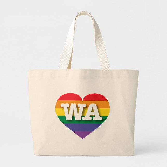 I Love Washington State Rainbow Heart Large Tote Bag (Front)
