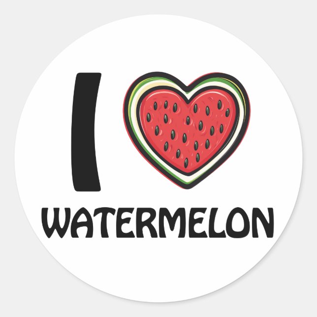 I love Watermelon Classic Round Sticker (Front)