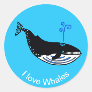 I love WHALES - Nature - Ecology - Blue Classic Round Sticker