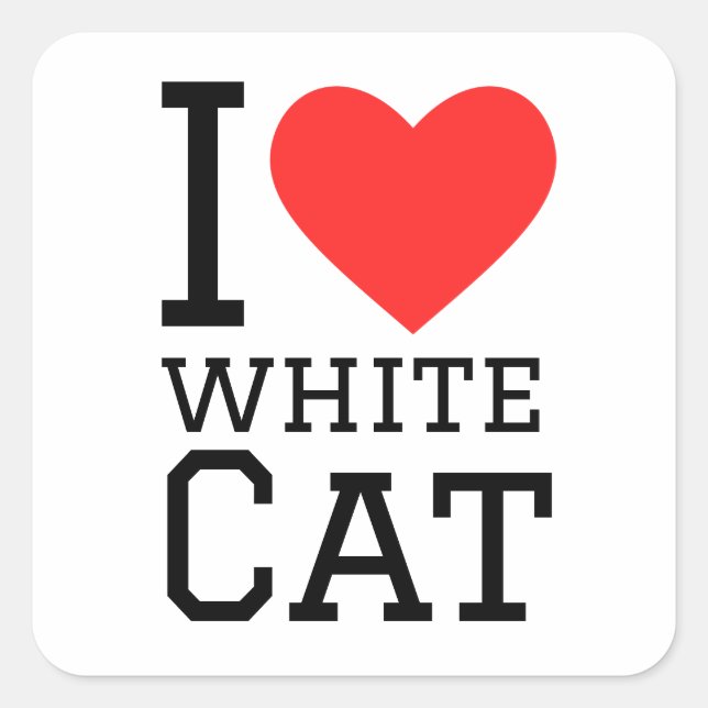 I love white cat square sticker (Front)